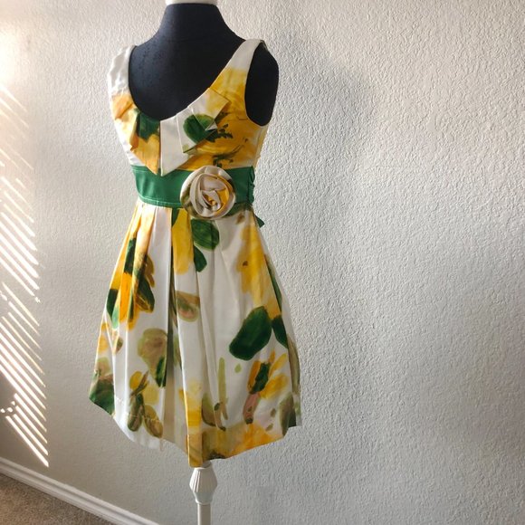 Teeze Me Yellow and Green Floral Semi-Formal Dress - Picture 3 of 4